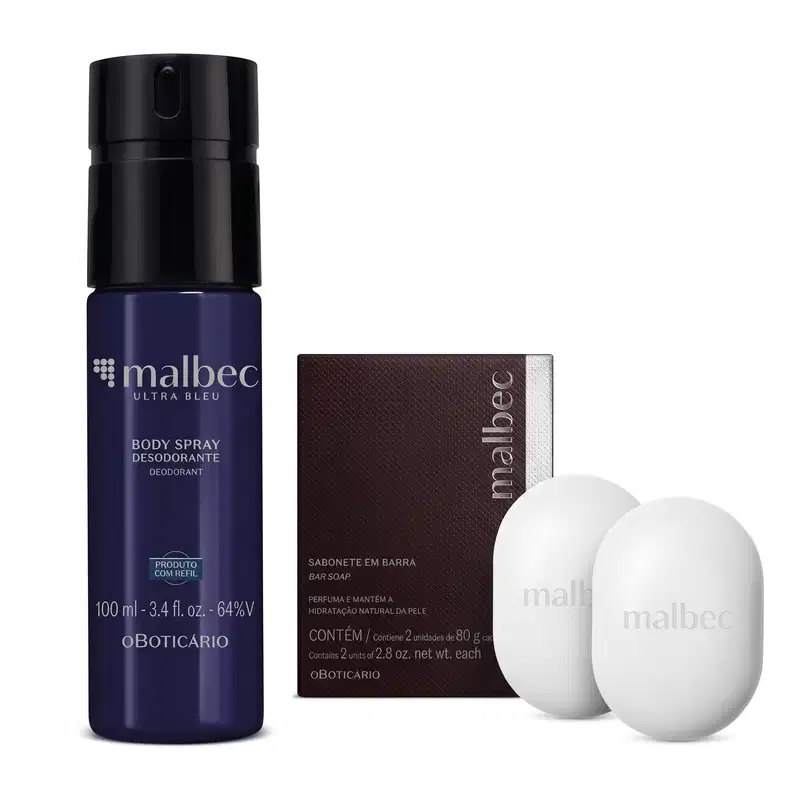 Combo Malbec: Body Spray Desodorante Ultra Bleu 100ml + Sabonete em Barra 2x80g