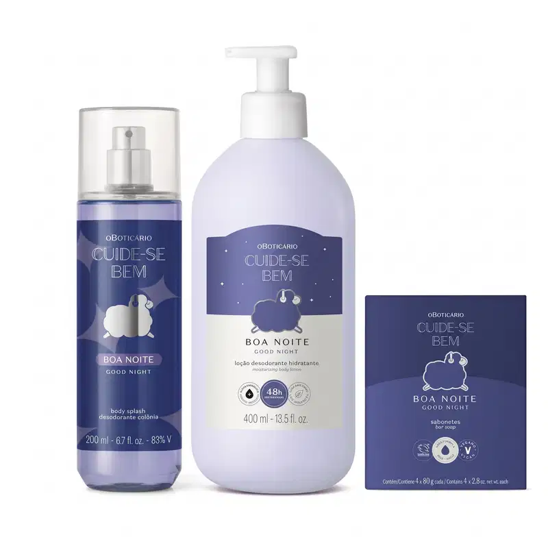 Combo Cuide-se Bem Boa Noite: Loção Hidratante 400ml + Body Splash 200ml + Sabonetes em Barra 4x80g