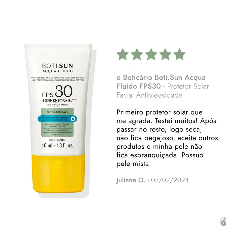 o Boticário Boti.Sun Acqua Fluido FPS30 - Protetor Solar Facial Antioleosidade 40ml