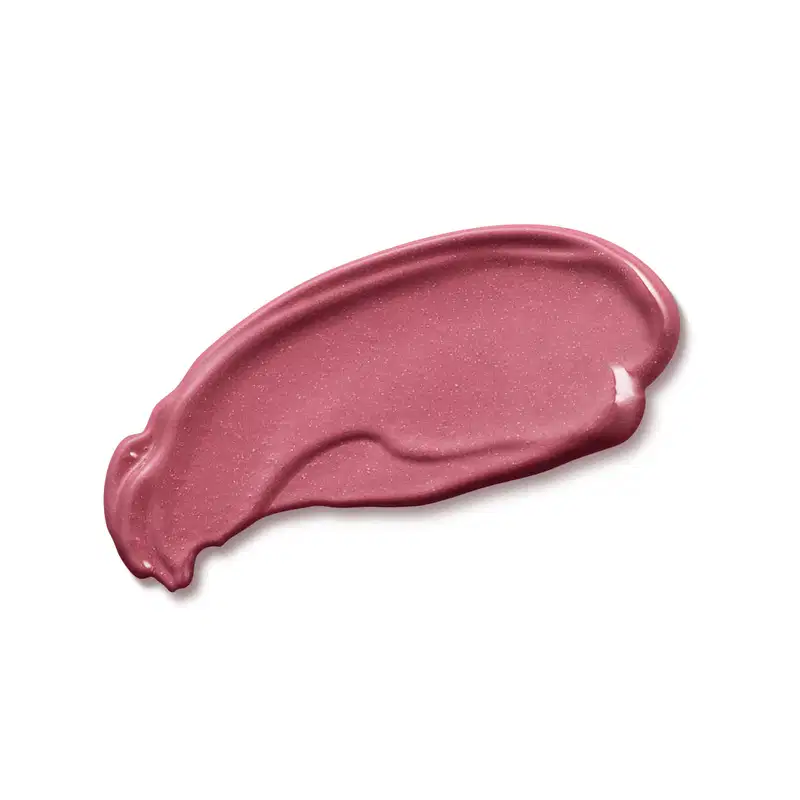 Textura cremosa na cor rosa do gloss labial na cor rosa 215 da marca Intense, com aparência cremosa e uniforme, espalhada em superfície branca.
