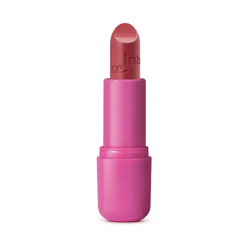 Batom do Arraso na cor pink rosé da marca Intense em embalagem na cor roxa.