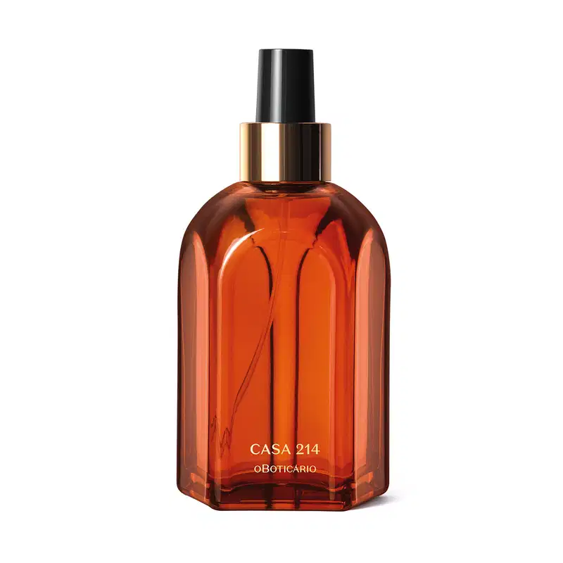 Vidro laranja de tampa spray preta com detalhe e letras douradas contendo 250ml de aromatizador de ambientes Casa 214 Vanilla Sublime.