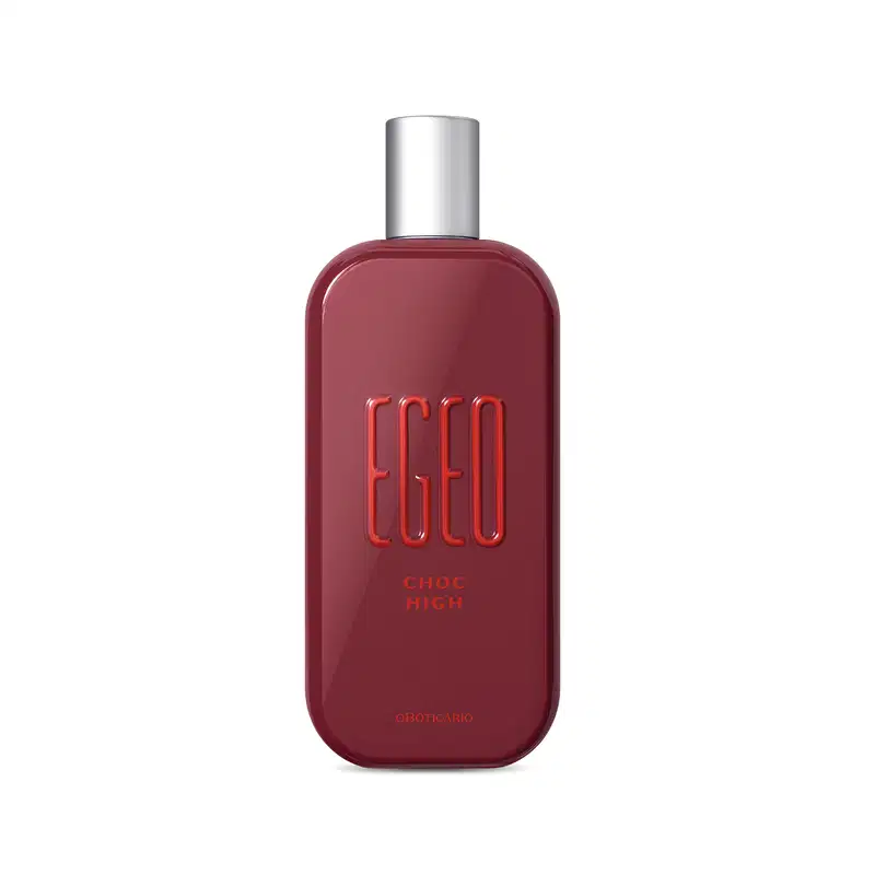 O frasco é de cor vermelha escura, com um design cilíndrico e tampa prateada.