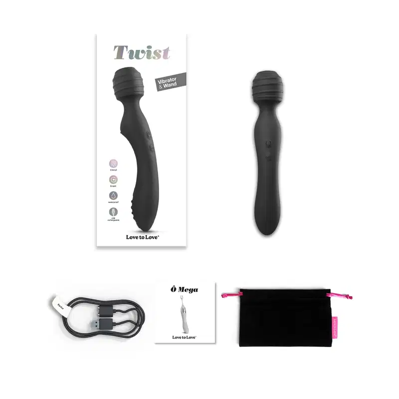 Twist Vibrador Varinha 2 em 1 Recarregável com Cabeça Flexível Black