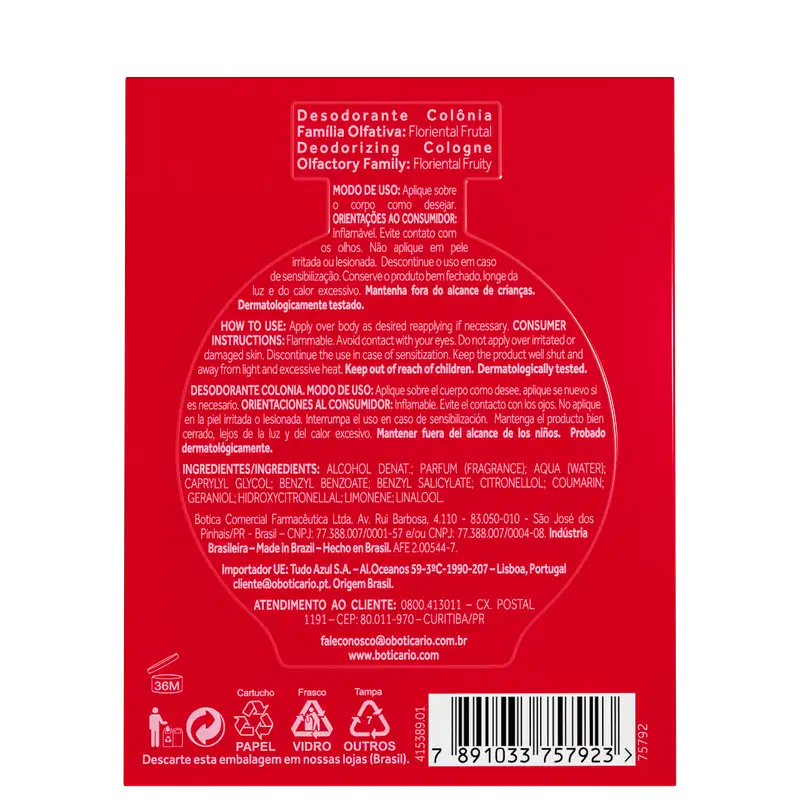 Floratta Red o Boticário - Desodorante Colônia Feminino 75ml