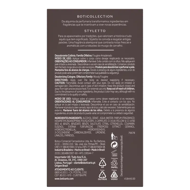 Boticollection Styletto o Boticário - Desodorante Colônia Masculino 100ml