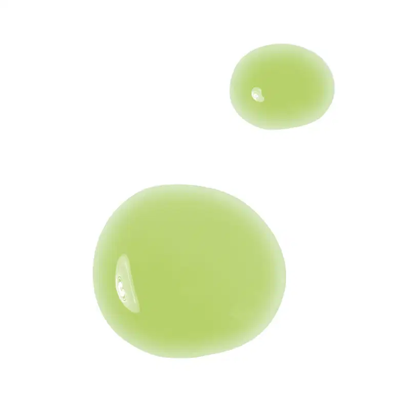 Imagem de duas esferas gelatinosas de cor verde-clara com superfície lisa e brilhante, sugerindo uma textura macia e gelatinosa do shampoo Cuide-se Bem Feira Pasta de Abacate.