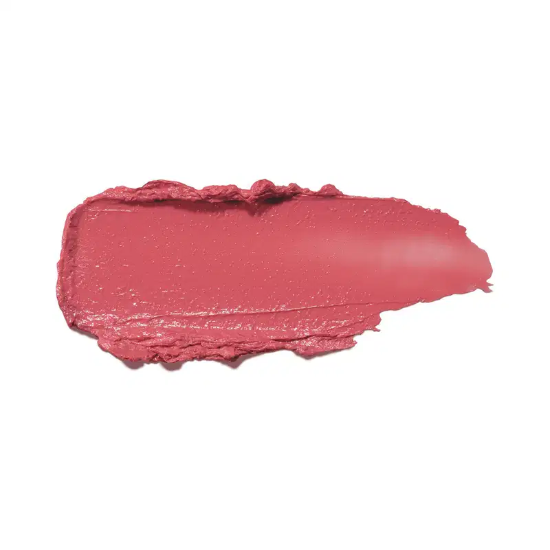 A imagem mostra a textura cremosa e delicada do Batom Glossy Rosa Rose Make B. O produto é brilhante e intenso,