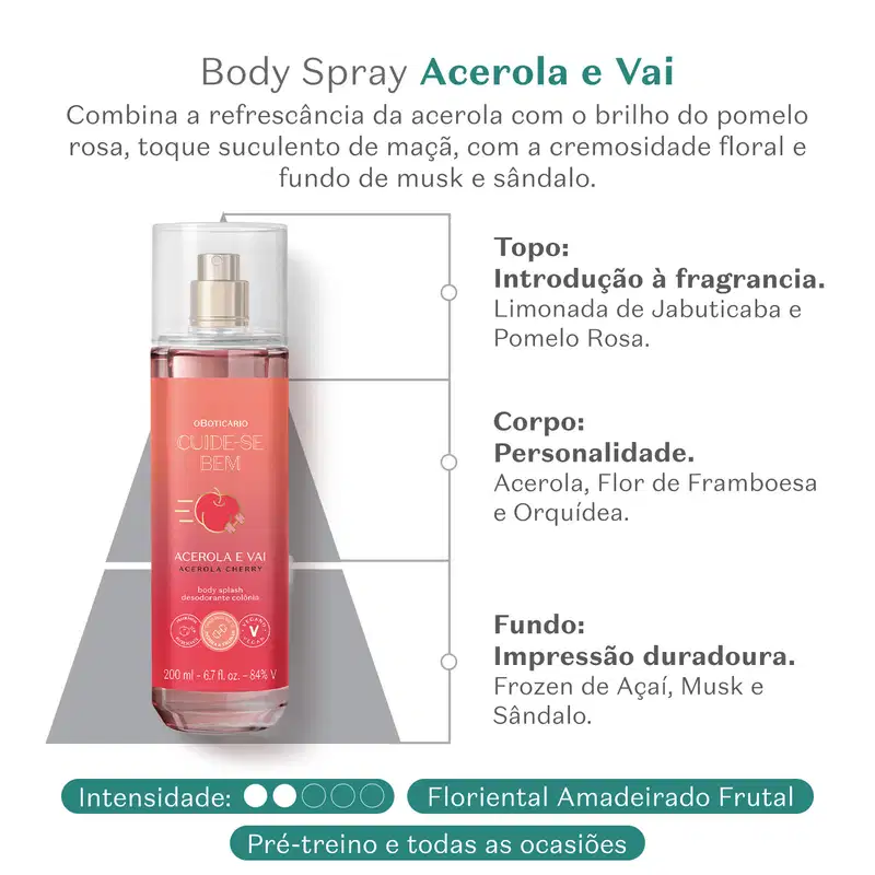 Body Splash Desodorante Colônia Cuide-se Bem Acerola e Vai 200ml