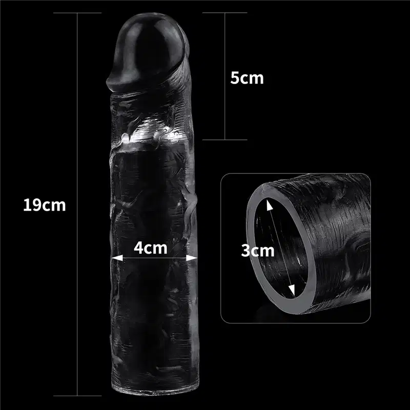 Capa Peniana Extensora Transparente em Jelly 19cm x 4cm TPE Lovetoy 13,5cm Penetrável