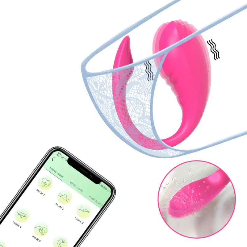 Vibrador Casal Controle Aplicativo Pink 10 Estágios de Vibração Ponto G 20cm x 3,2cm em Silicone Recarregável