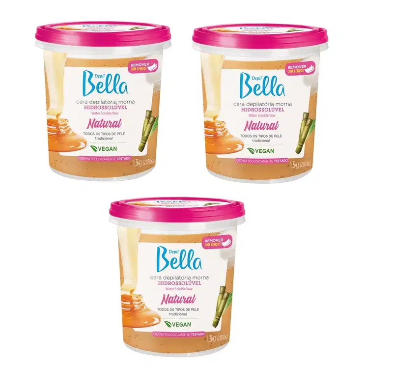 Depil Bella Cera Hidrossolúvel Kit 3 Unidades Natural 1,3kg
