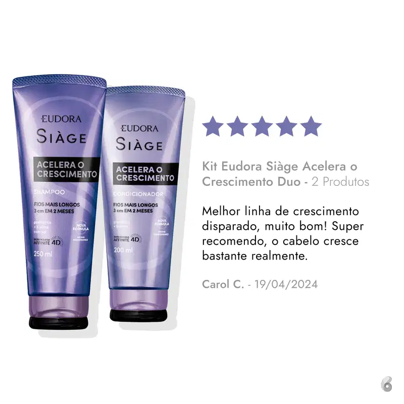 Kit Eudora Siàge Acelera o Crescimento Duo - Shampoo 250ml + Condicionador 200ml