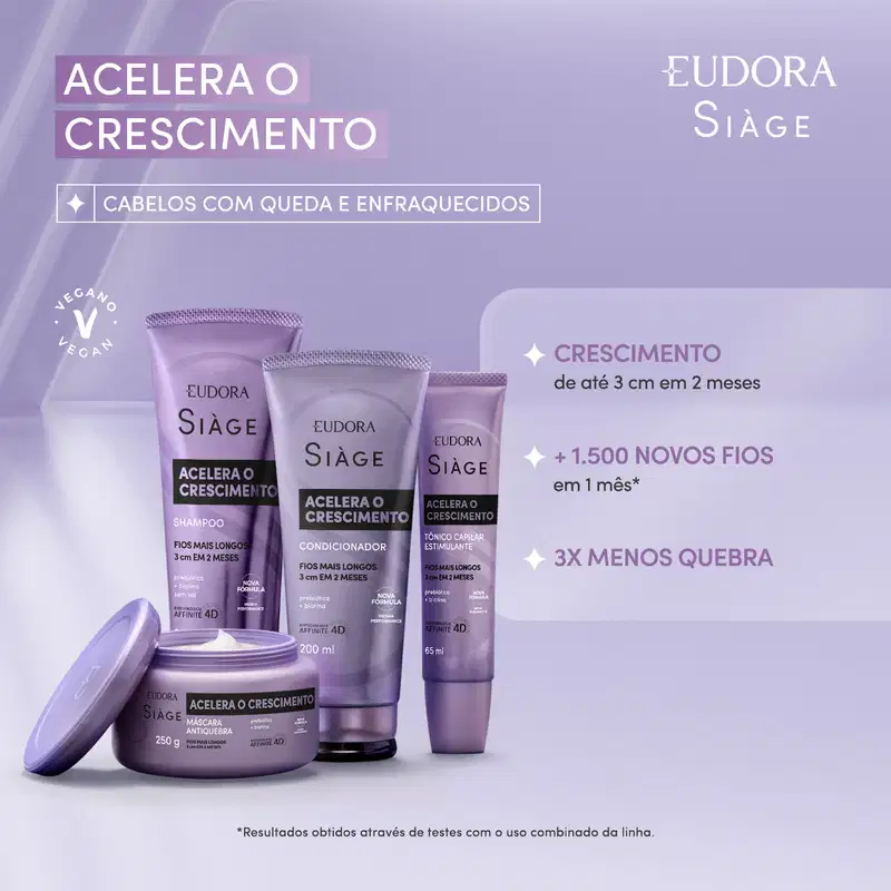 Combo Siàge Acelera o Crescimento: Shampoo 250ml + Máscara Capilar 250g + Condicionador 200ml