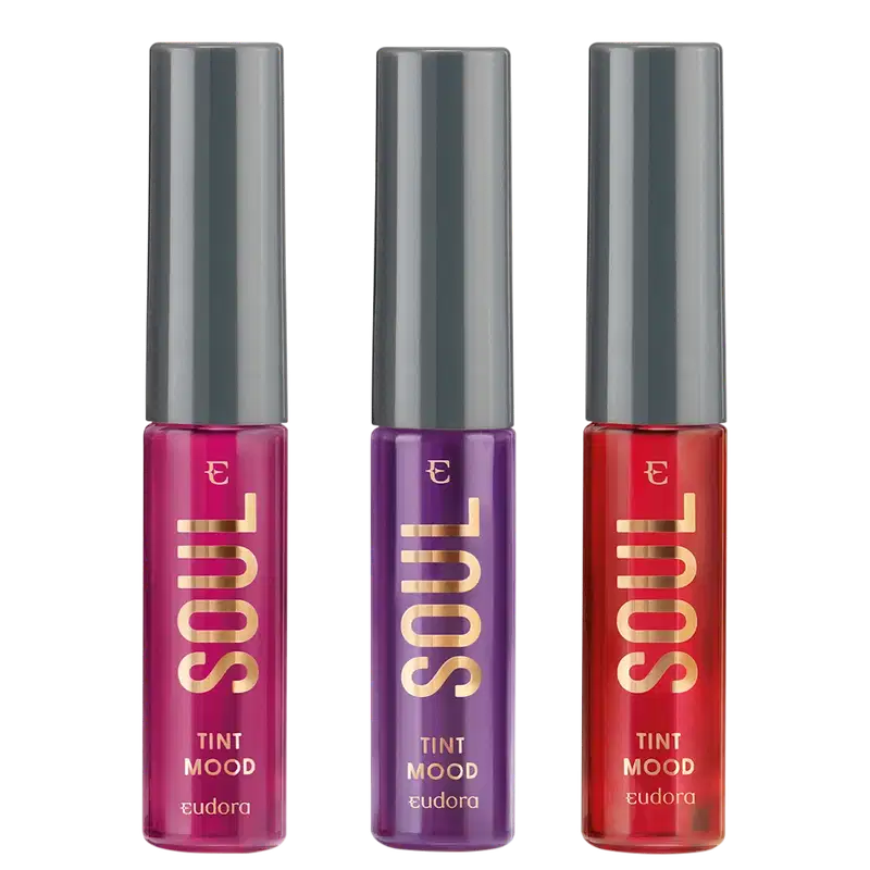 Kit Eudora Soul Tint Mood Rosado Energy + Vermelho Happy + Uva Relax (3 Produtos)