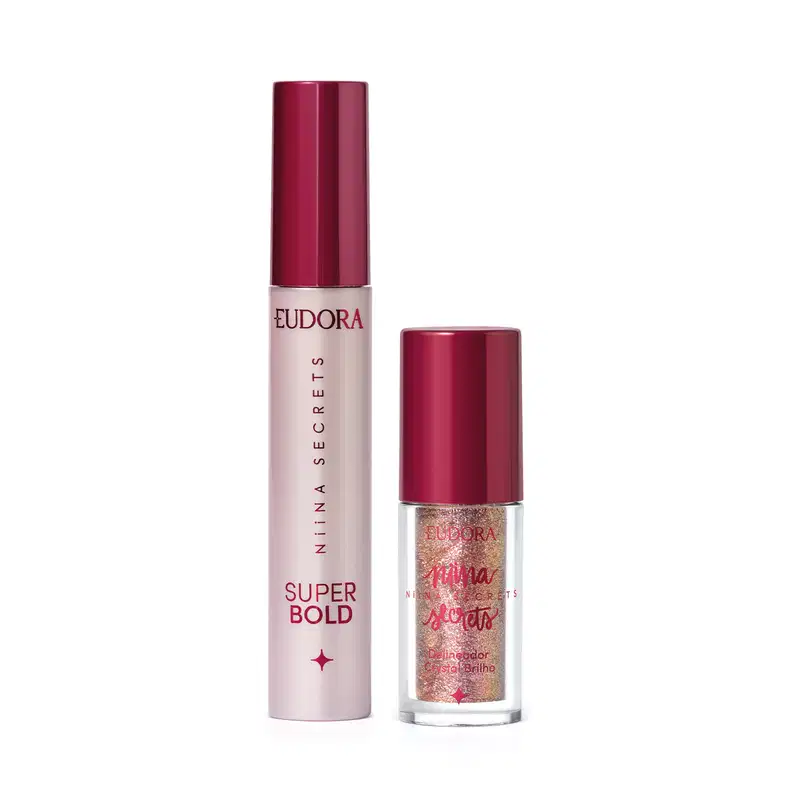 Kit Eudora Niina Secrets Delineador Crystal Brilho + Máscara de Cílios Super Bold (2 Produtos)