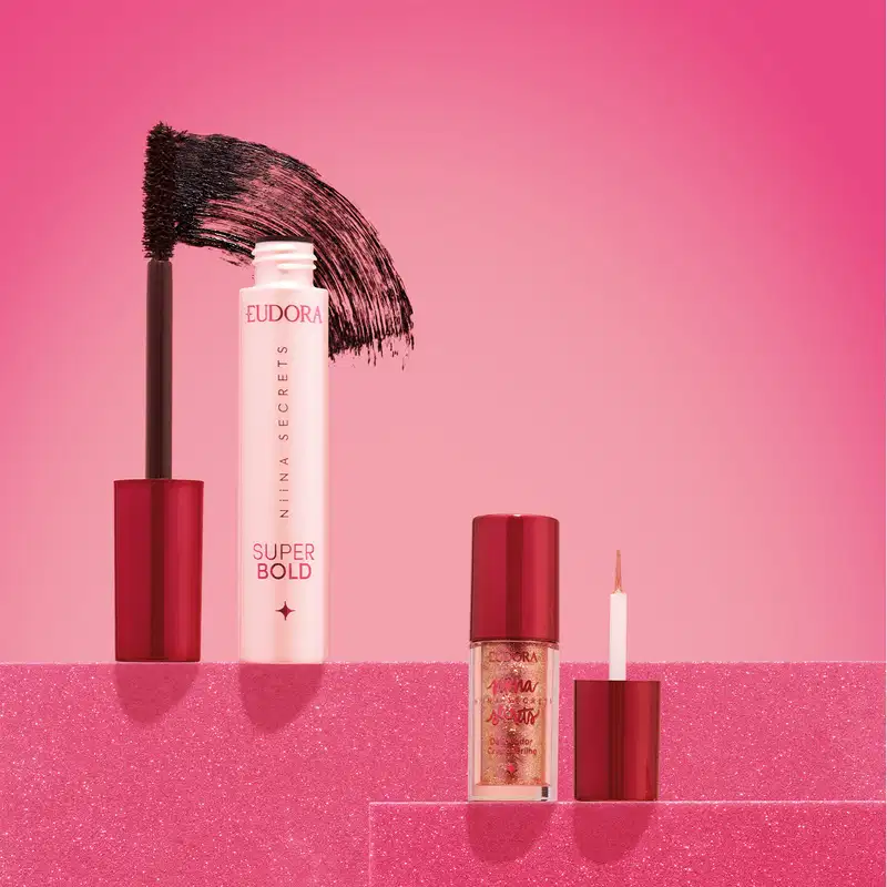 Kit Eudora Niina Secrets Delineador Crystal Brilho + Máscara de Cílios Super Bold (2 Produtos)