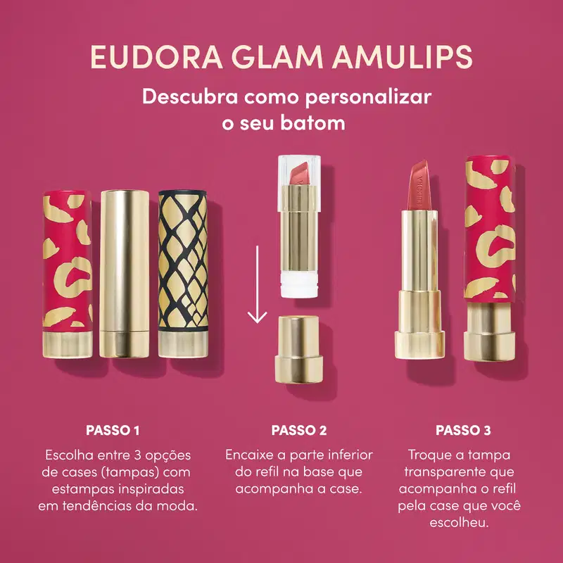 Combo Glamourosa e Autêntica: Batom Rosa 3,4g + Case Rosa