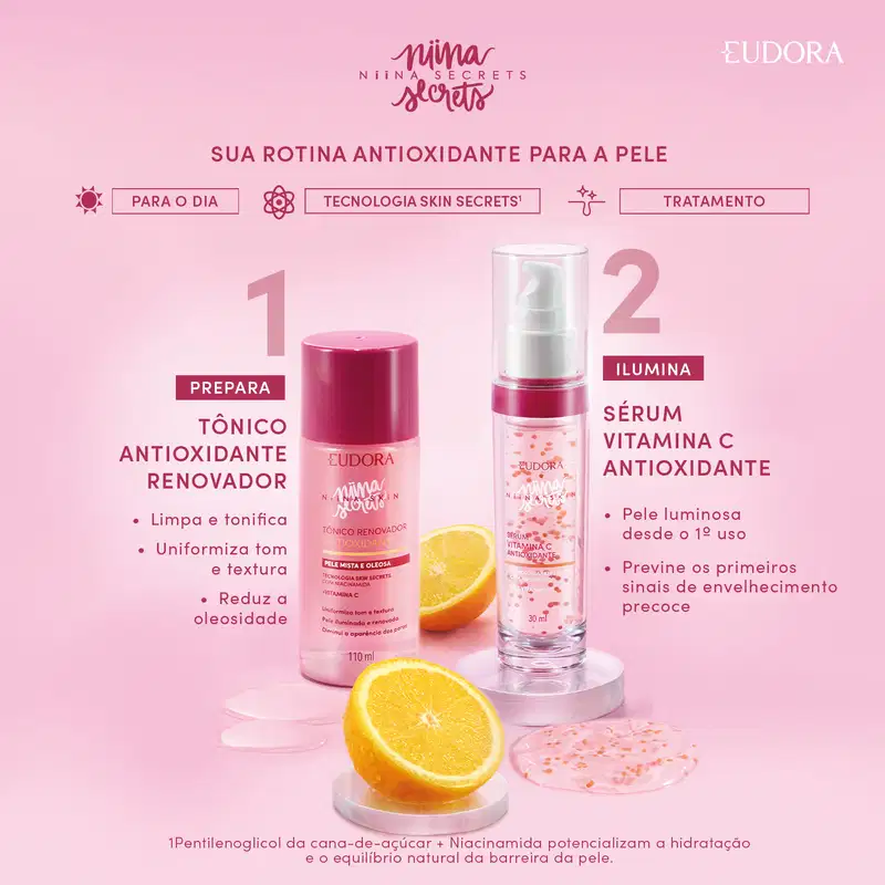Combo Niina Secrets Skin Antioxidante: Sérum Facial 30ml + Tônico Renovador 110ml