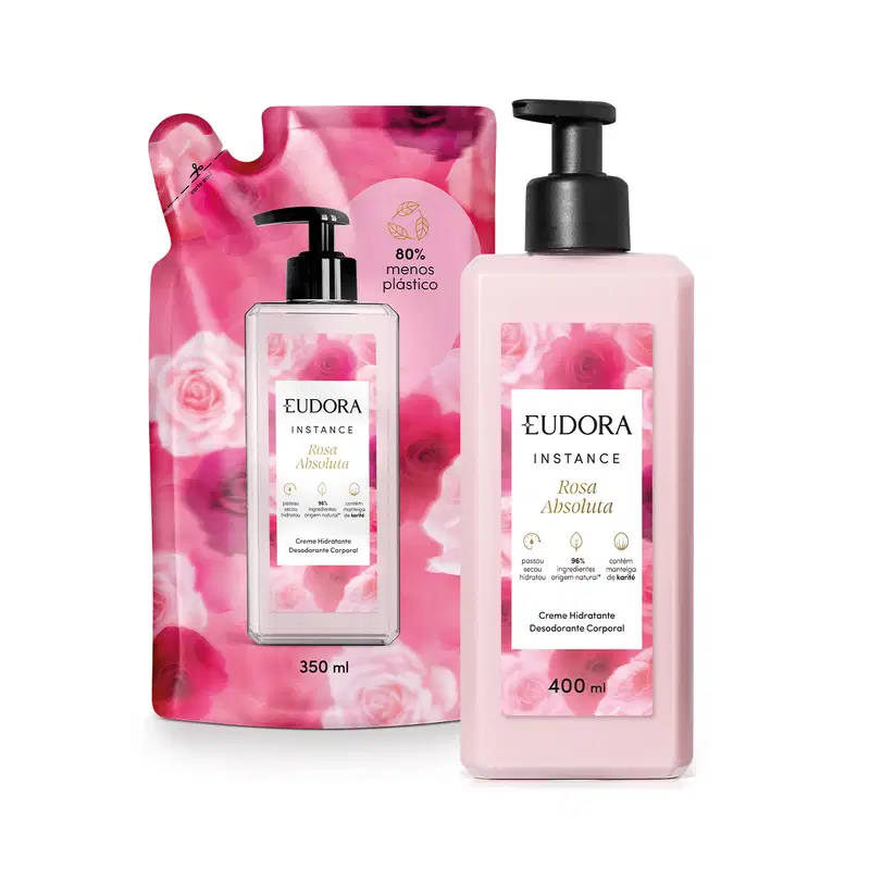 Kit Eudora Instance Rosa Absoluta Hidratação: Creme Hidratante Desodorante Corporal 400ml + Refil Creme Hidratante Desodorante Corporal 350ml
