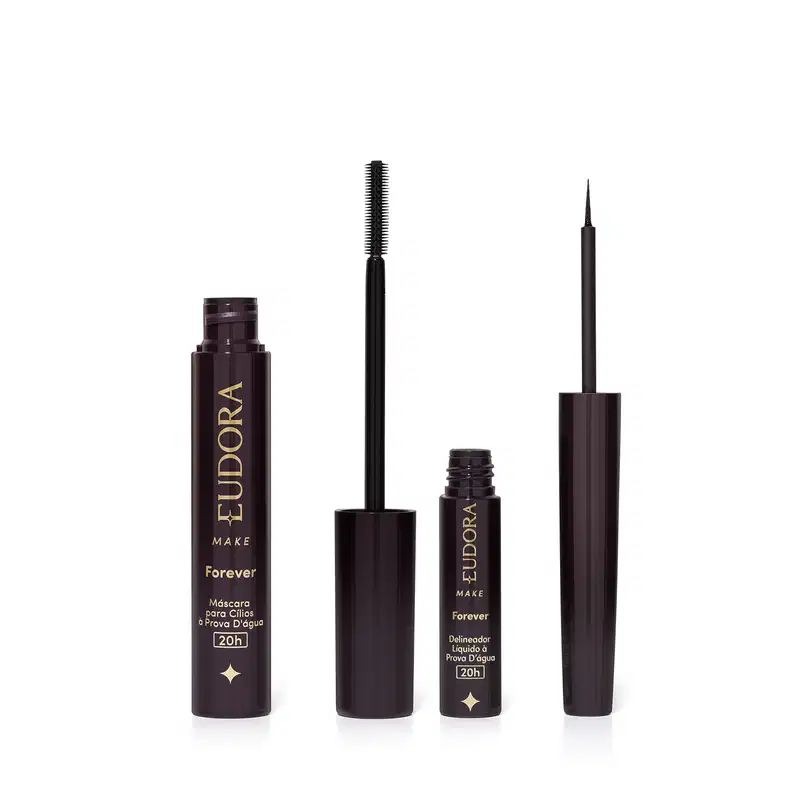 Combo Eudora Make: Máscara Cílios Forever 8g + Delineador Líquido Forever Preto 3ml
