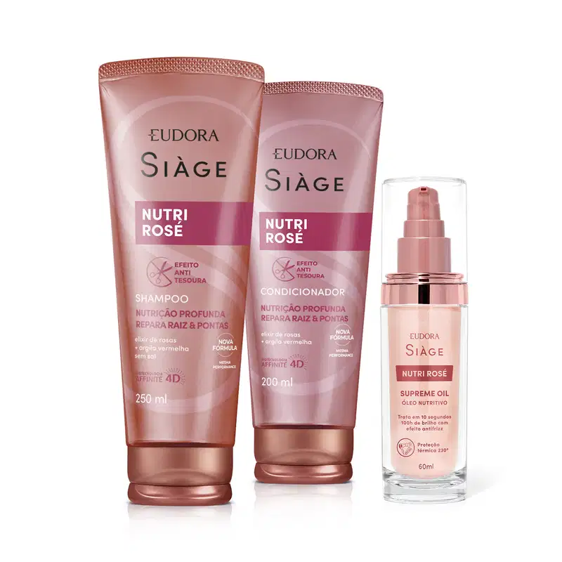 Combo Siàge Nutri Rosé: Shampoo 250ml + Condicionador 200ml + Supreme Oil 60ml
