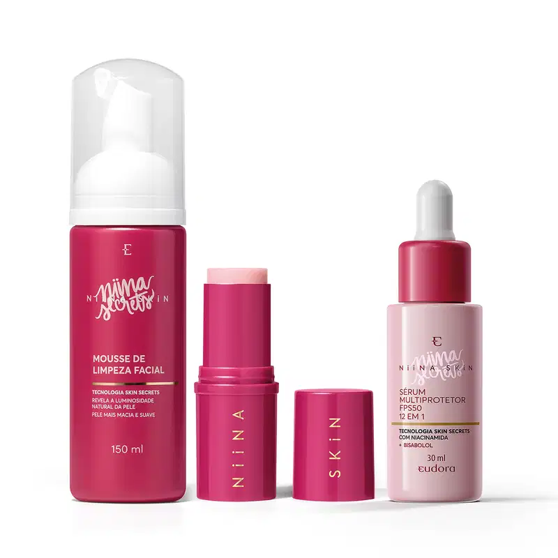 Combo Niina Skin: Mousse De Limpeza 150ml + Balm Hidratante 15g + Sérum Multiprotetor Facial 30ml