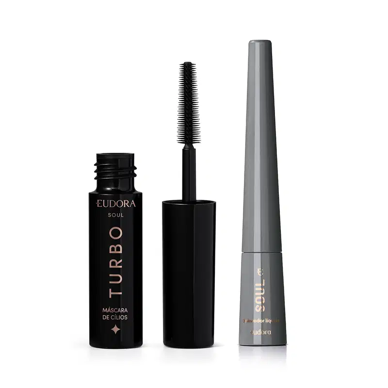 Combo Soul Olhos: Delineador Líquido Preto Essencial 2,5ml + Máscara Cílios Turbo 5g