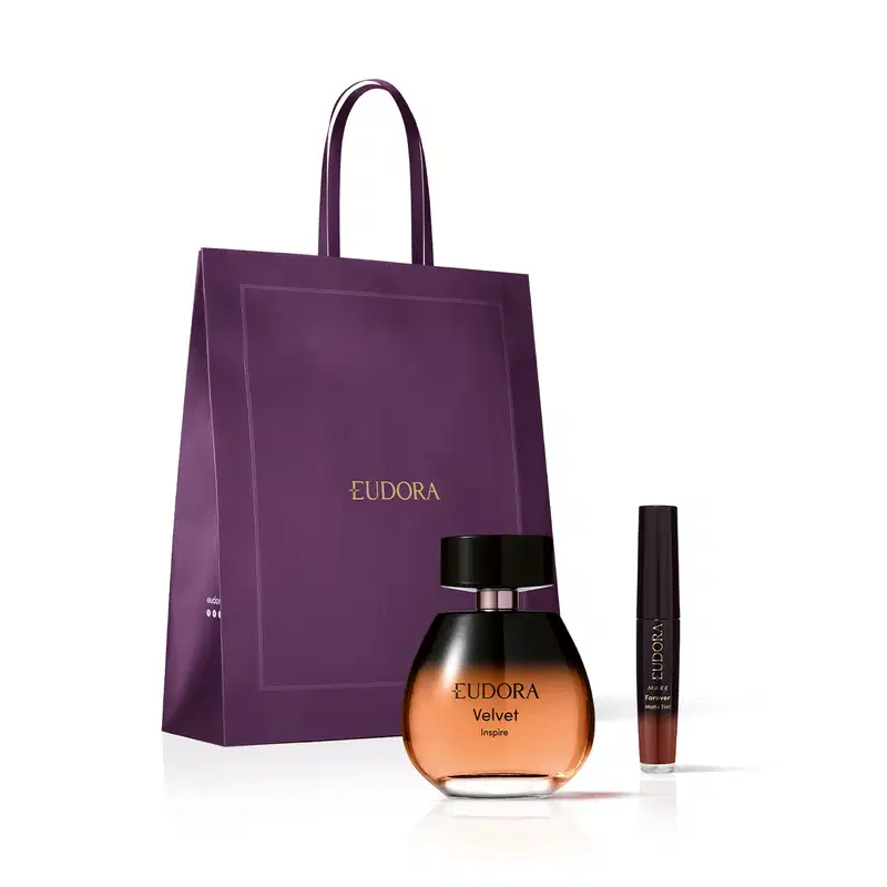 Combo Presente Velvet & Eudora Make: Desodorante Colônia 100ml + Batom Nude 4ml + Sacola