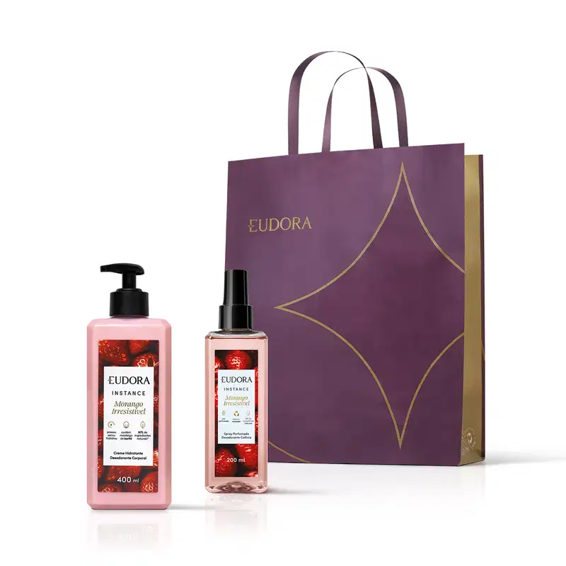 Combo Instance Morango Irresistível: Spray Perfumado 200ml + Creme Corporal 400ml + Sacola