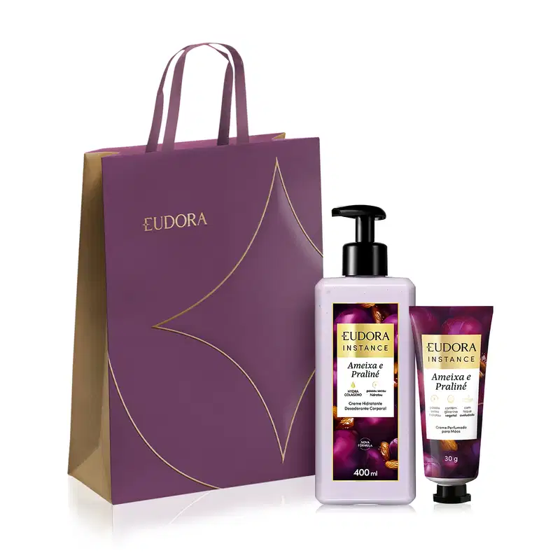 Combo Instance Ameixa e Praliné: Creme Corporal 400ml + Creme de Mãos 30g + Sacola