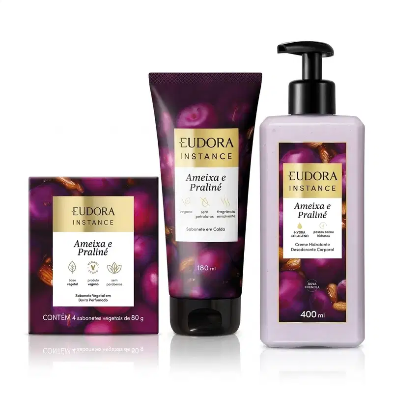 Combo Instance Ameixa e Praliné: Sabonete em Barra 4x80g + Sabonete Em Calda 180ml + Creme Corporal 400ml