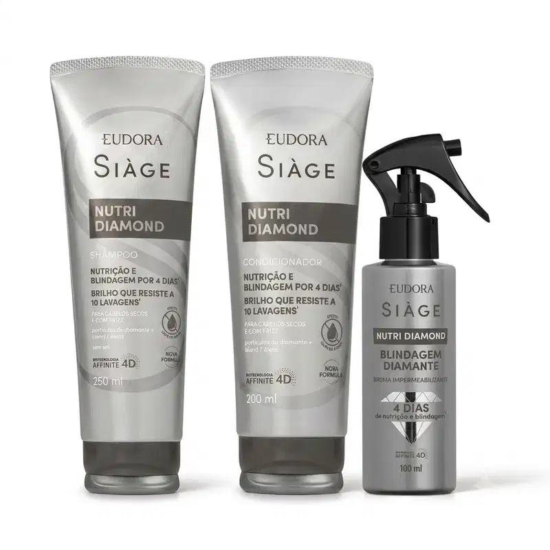 Combo Siàge Nutri Diamond: Shampoo 250ml + Condicionador 200ml + Bruma Impermeabilizante 100ml