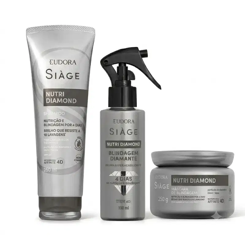 Combo Siàge Nutri Diamond Shampoo 250ml + Máscara Capilar 250g + Bruma Impermeabilizante 150ml