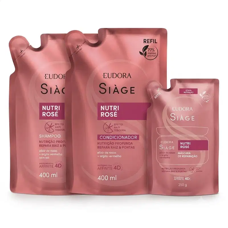 Combo Siàge Nutri Rosé: Refil Shampoo 400ml + Refil Condicionador 400ml + Refil Máscara Capilar 250g