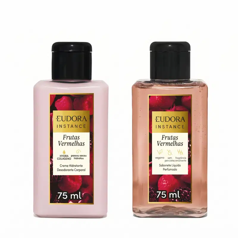 Combo Instance Frutas Vermelhas: Creme Hidratante Corporal 75ml + Sabonete Líquido Perfumado 75ml