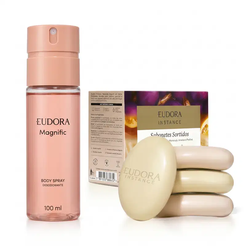 Combo Desodorante Body Spray Magnific 100ml + Sabonete em Barra Sortidos Instance 4x80g