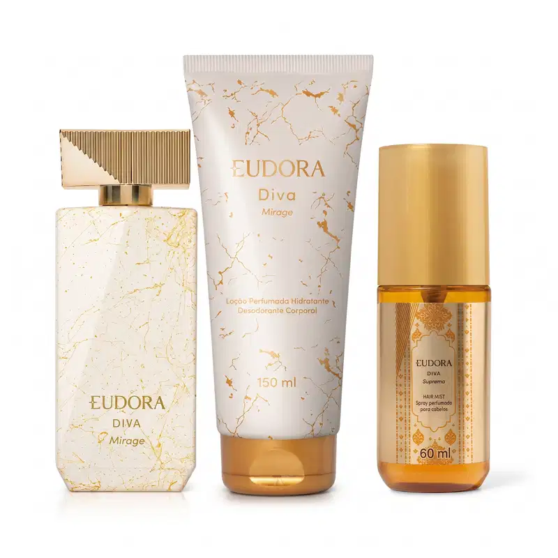 Combo Diva Mirage Desodorante Colônia 100ml + Diva Suprema Hair Mist 60ml + Diva Mirage Loção Hidratante 150ml