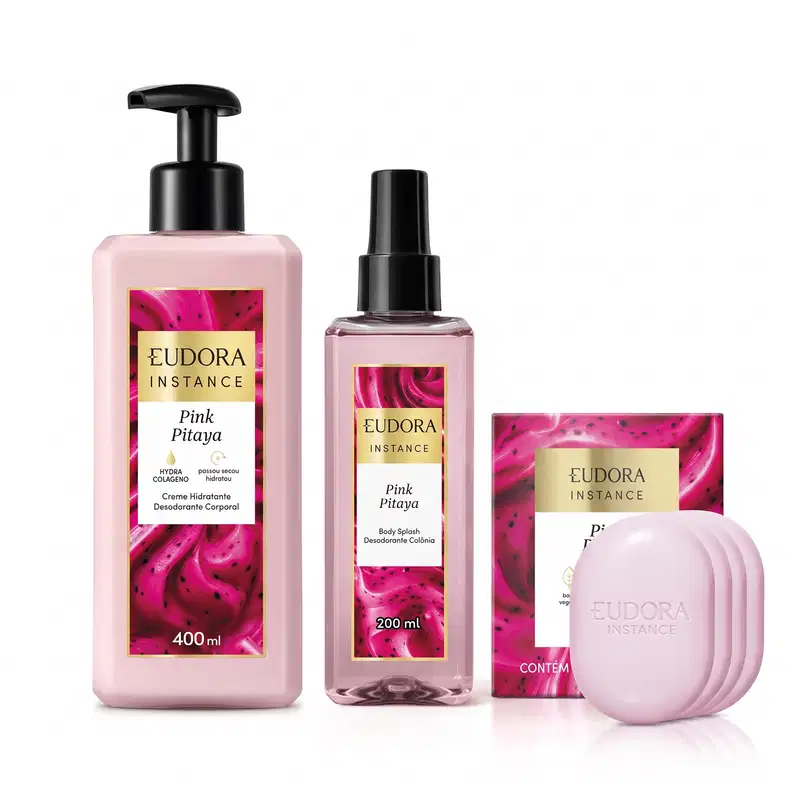 Combo Instance Pink Pitaya: Creme Hidratante 400ml + Body Splash 200ml + Sabonetes em Barra 80g