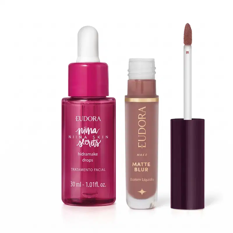 Combo Sérum Facial Hidramake Drops Niina Secrets Skin 30ml + Batom Líquido Matte Blur Nude Rosado 5ml
