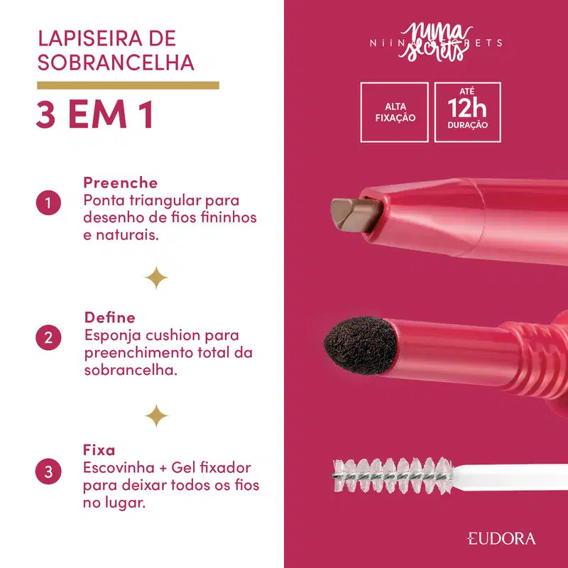 Lapiseira de Sobrancelha 3 em 1 Escura Niina Secrets 1,1g
