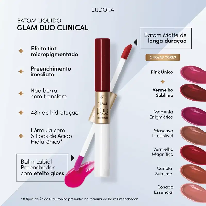 Batom Líquido Magenta Enigmático Eudora Glam Duo Clinical Micropigmentação 3,5g