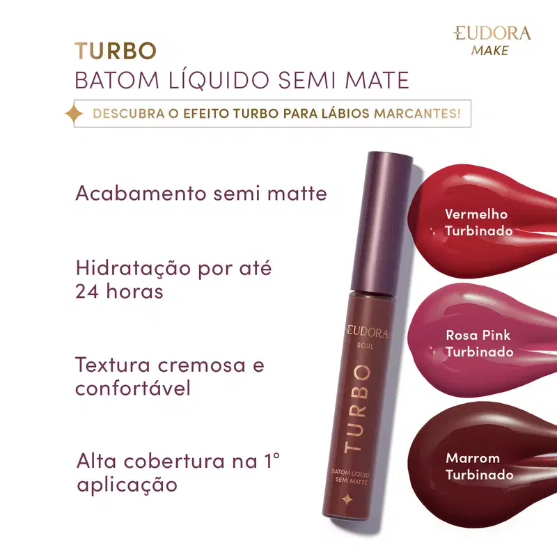 Batom Líquido Marrom Turbinado Semi Mate Turbo SOUL 5ml