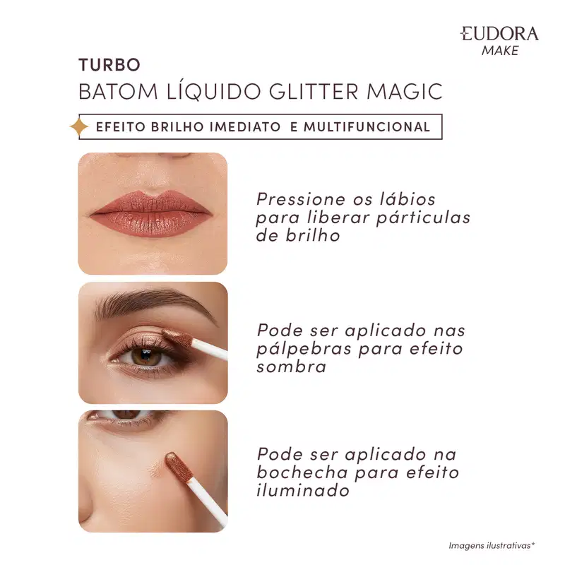 Batom Líquido Nude Glitter Magic Eudora Make Turbo 5,2ml