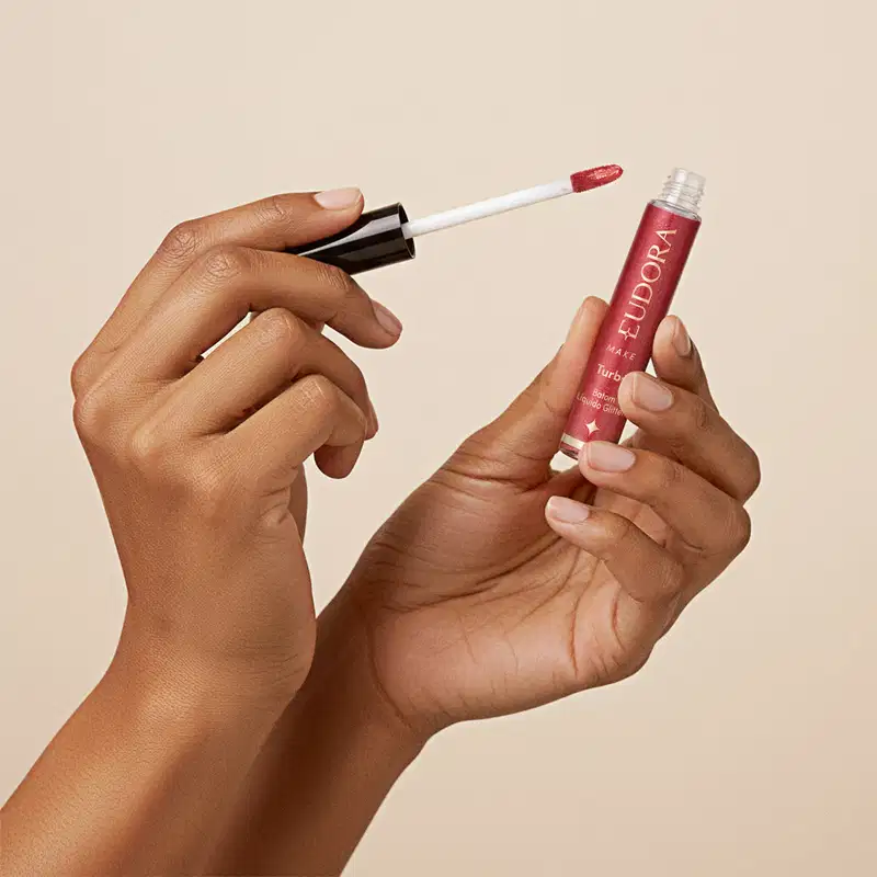 Batom Líquido Vermelho Glitter Magic Eudora Make Turbo 5,2ml