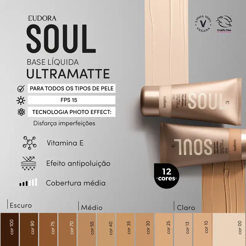 Base Líquida Soul Ultra Matte Cor 00 25ml