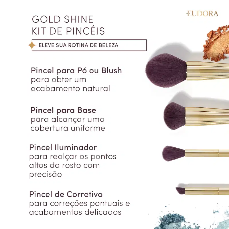 Kit de Pincéis para Maquiagem Festa Gold Shine