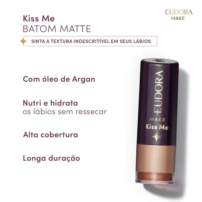 Batom Hidratante Malva da Moda Eudora Make Kiss Me 3,7g