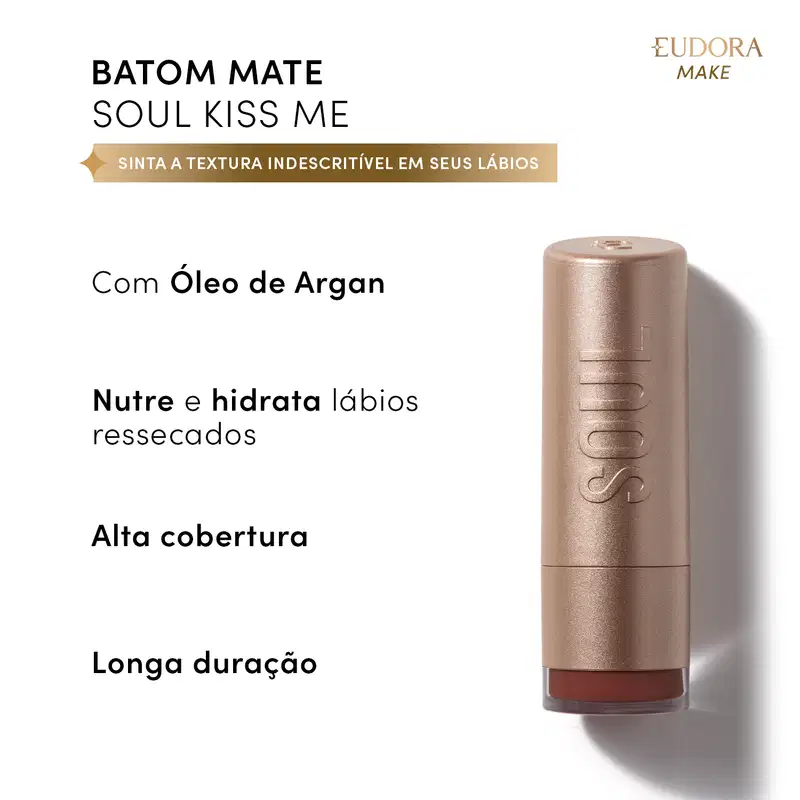 Batom Bala Marrom Nude Poder SOUL Kiss Me 3,7g