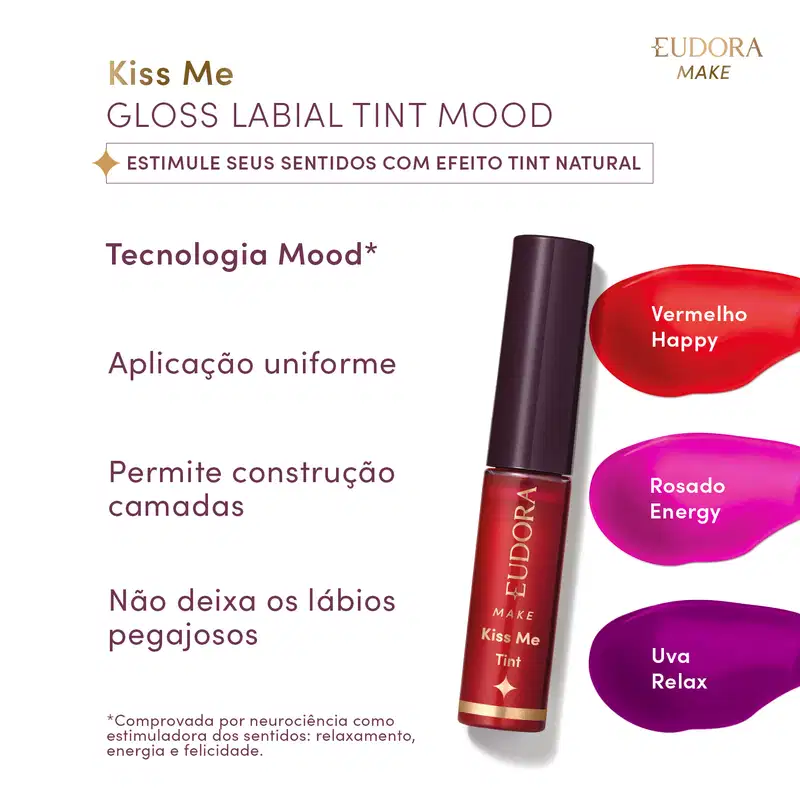 Batom Líquido Rosado Energy Eudora Make Tint Mood 5,5ml
